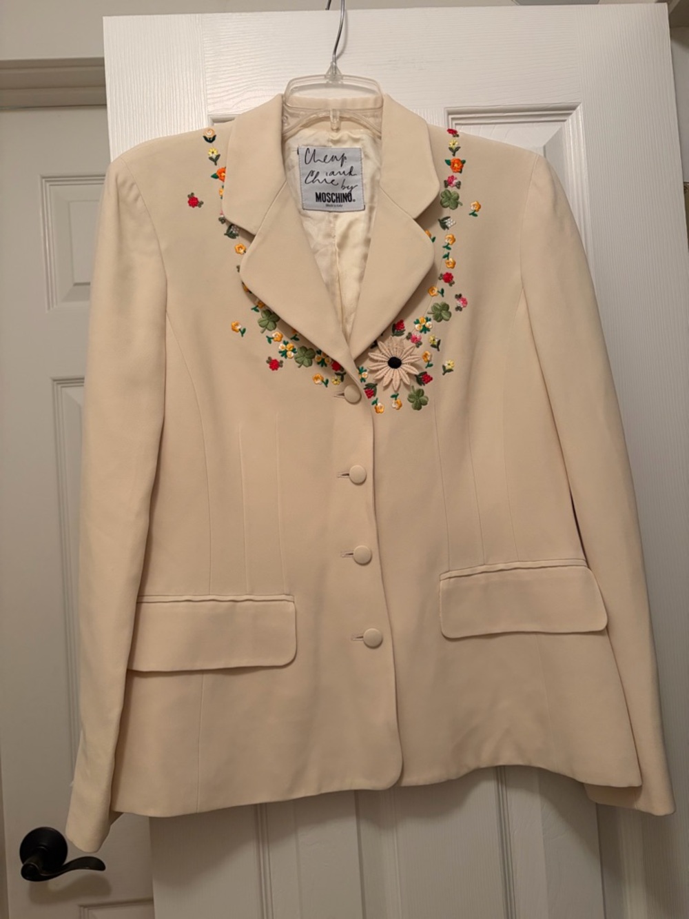 Moschino Cream Floral-Embroidered Blazer
